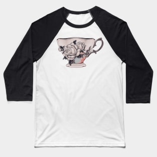 Black and white Vintage Rose Tea Cup turquoise gem Baseball T-Shirt